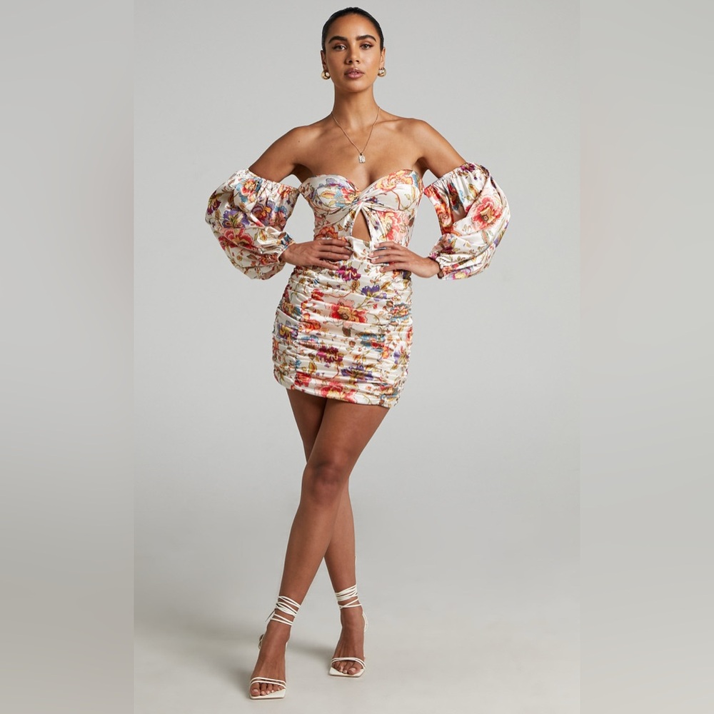 RUNAWAY THE LABEL - FLEUR MINI DRESS IN SAND FLORAL - Size XS